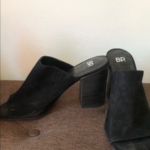 Black Suede Peep-Toe Mules